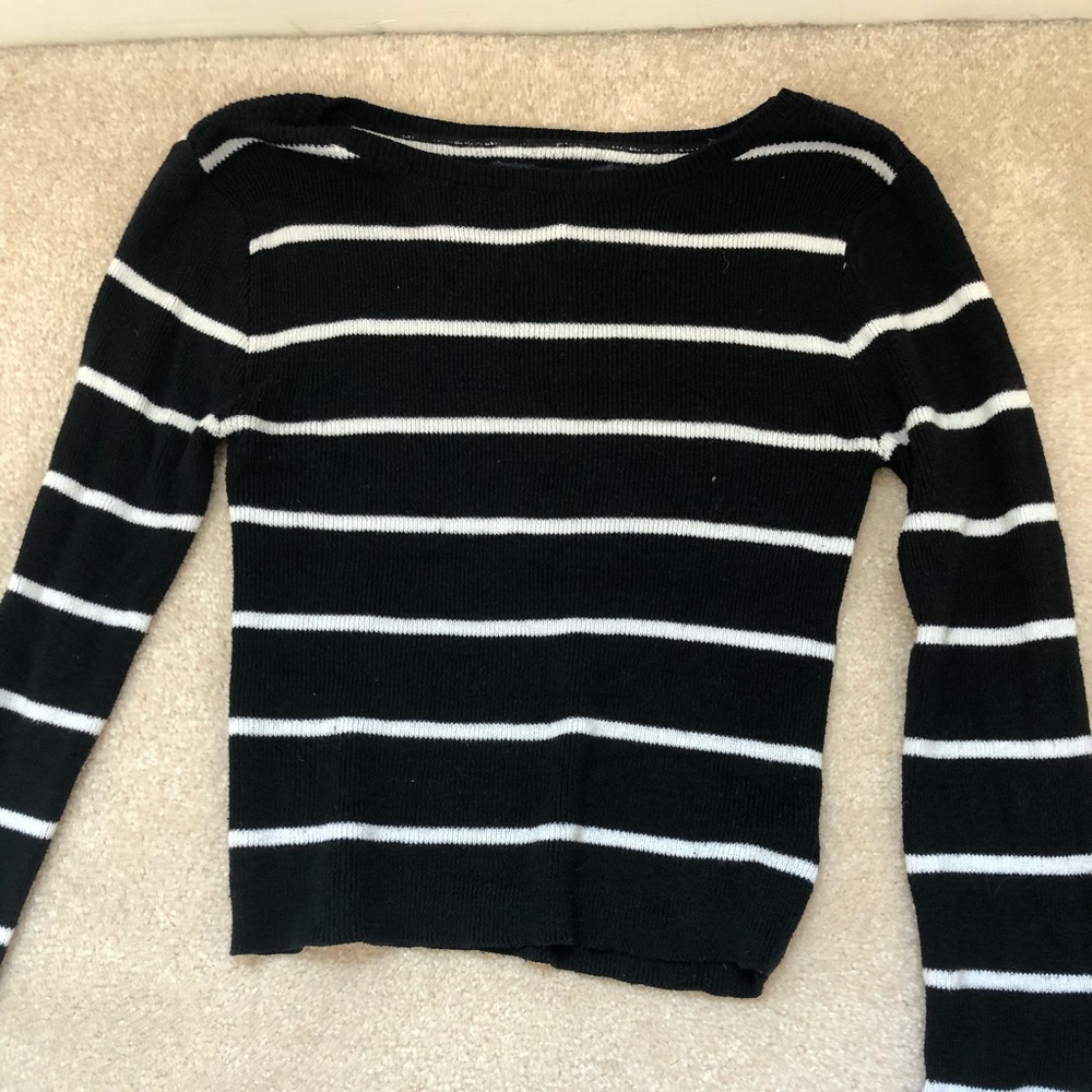 Black and White Striped Cropped Sweater